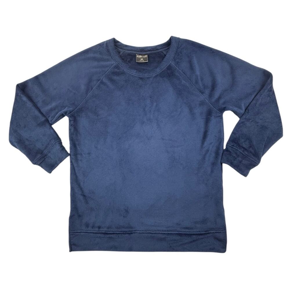 32 Degrees Heat Sleepwear Top Womens Small Blue Pullover Velour Split Hem